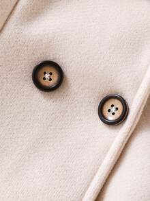 SHEIN Elladie kids 女童黑色双排扣荷叶领大衣 - 杏色 - 查看 5