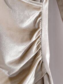 GlowEve Blusa elegante de terciopelo color albaricoque para mujer, otoño/invierno