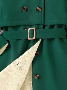 Sparklyn 女童简约双排扣中长款风衣，配腰带，春秋季时尚外套 - 墨綠色 - 查看 4