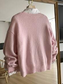 SHEIN Franclia Áo len dài tay cổ tròn thêu họa tiết cổ điển dành cho nữ - Hồng - Xem 2