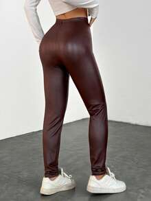 StreetHx Women's Fleece Casual Versatile Slim Fit Leggings, Autumn/Winter - Burgundy - View 2