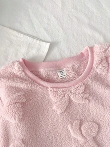 2件套保暖加厚提花法兰绒少女加厚粉色冬季长袖上衣和裤子睡衣套装 - 粉色 - 查看 5