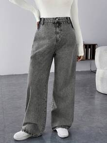 SHEIN Maternity Casual Loose High Waist Wide-Leg Baggy Jeans - Grey - View 6