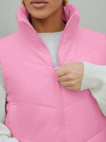 SAYEHFBABY 女式浅粉色拉链双面纽扣灯芯绒抽绳短款背心夹克秋冬 - 淺粉色 - 查看 6