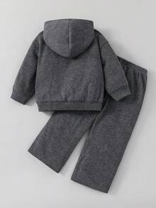 2pcs Young Boy Korean Style Snowflake Hoodie Sweatshirt & Elastic Waist Sweatpants Set For Back-To-School,Career Day,Autumn Winter Birthday Party - Grey - View 2