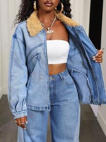 BamGleam Fashionable Street-Style Women's Denim Jacket And Coat - Blue - View 8