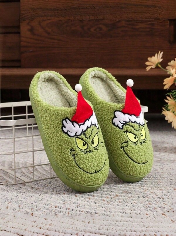 Joivida Pantofole da coppia con personaggio di cartone animato mostro peloso verde, pantofole invernali calde e confortevoli per la casa, pantofole da costume per feste, pantofole di moda per l'ufficio, pantofole termiche invernali Grinch carino, pantofole calde da coppia per uomo e donna, adatte come regalo di Natale unico per famiglia e amici