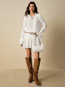 Poéselle 女士优雅纯色系带短裙 - 白色 - 查看 6