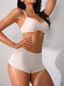 NudeFit 2pcs Women Casual Comfortable Solid Color Bra Set - Apricot - View 5