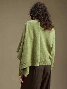 Ontre Verde Bosque, Otoño, Elegante, Top Estilo Poncho de Mezcla de Lana para Uso Diario, Suéter de Punto Minimalista y Chic, Suéter Casual de Negocios Urbano para Mujer para Oficina & Fiesta - Verde Oscuro - Ver 3