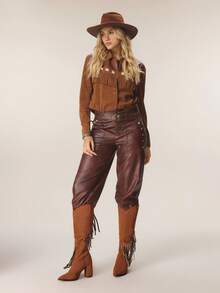 Styleloop Women's Sparkling Rhinestone Fringe Black Warm Western Style Cowboy Boots, Suitable For Halloween, Christmas, Party Outfits - Brown - View 3