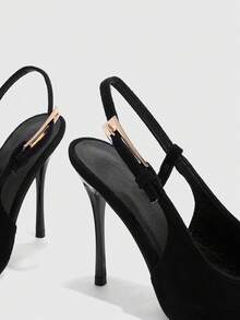 CUCCOO SZL Sepatu hak tinggi seksi tanpa punggung untuk wanita dengan gesper logam di samping, cocok untuk pesta, kencan, bepergian, dan berbagai acara untuk sepatu Natal dan Musim Semi. - Hitam - View 5