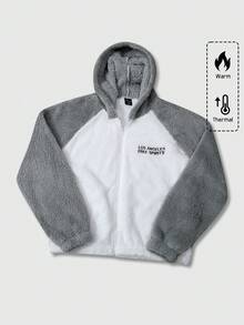 ROMWE MEN Casual Unisex Fleece Patchwork Jacke mit englischer Stickerei, Straßenmode, Herbst/Winter - Grau - Übersicht 5