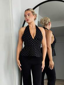 Bethéva Damen Frühling elegante schwarze Schlaghose, Petite Damen - Schwarz - Übersicht 4