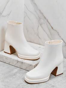 Solezae Women's Fashionable Sexy Side-Zipper Platform Ankle Booties - White - View 7