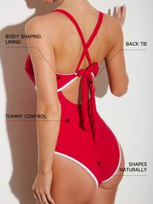 Shapewave Damen Bauchkontroll-Badeanzug, eleganter einteiliger Badeanzug in Muschelfarbe