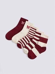 Loungeista 5双新款安哥拉红袜子，透气吸湿排汗中筒袜，男女通用，适合圣诞节、秋季 - 彩色 - 查看 7