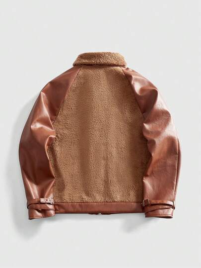 Street Life Veste à col en fausse fourrure avec manches raglan et fermeture éclair pour hommes, pour l'automne/l'hiver