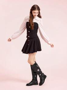 CUCCOO DOLLMOD Women's Mid-Calf Boots With Star & Heart Buckle Decor, Cute & Versatile - Black - View 6