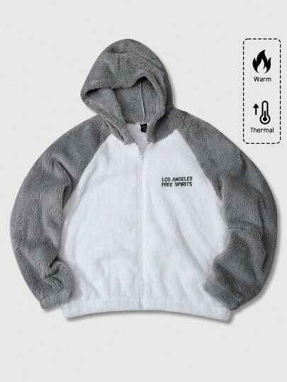 Street Life Unisex Fleece Patchwork English Embroidery Jacket, Street Style, Autumn/Winter