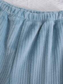 女童睡衣，莲藕粉色，新款简约时尚爱心刺绣长袖长裤两件套睡衣套装 - 淺藍色 - 查看 9