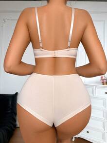 NudeFit 2pcs Women Casual Comfortable Solid Color Bra Set - Apricot - View 2