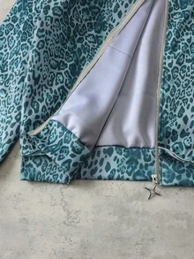 ROMWE MEN Street Life Men's Long Sleeve Zip-Up Collar Vintage American Style Leopard Print Hoodie - Multicolor - View 6