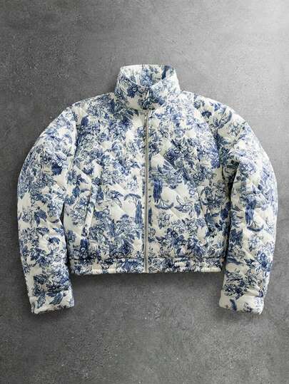 Street Life Veste décontractée à zip avec imprimé floral pour hommes, polyvalente pour l'automne/l'hiver