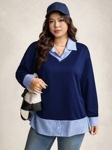 Zelara 大码女式撞色衬衫领二合一上衣，适合感恩节、新年、冬季派对、舒适秋冬以及圣诞节穿着。