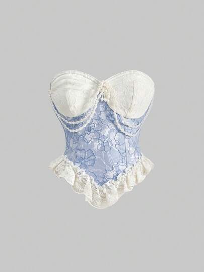 Kawaii Blusa vintage in stile vittoriano con decorazione in pizzo, raso e perle, maniche a sbuffo per donna