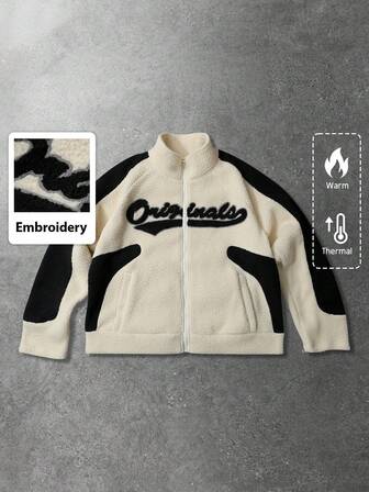 Street Life جاكيت بنمط الشارع يونيسكس مرقعة مطرزة بالإنجليزية، خريف/شتاء