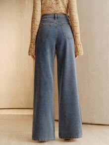 Anewsta Elaire Women's High Waist Embroidered Hollow Out Loose Wide Leg Jeans Pants, Fashionable For Spring, Valentine's Day Party