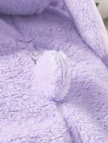 SHEIN Playful Pals Pelele con capucha de tela suave para recién nacidos con lindas orejas 3D de conejo, pantalones y manga larga, conjunto de invierno para niños - Púrpura malva - Ver 6