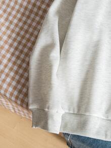 少女休闲格子拼接猫咪印花卫衣，秋冬款 - 灰色 - 查看 5