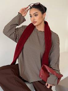 Dazy Plus 超大款黑白条纹长袖T恤，春秋季