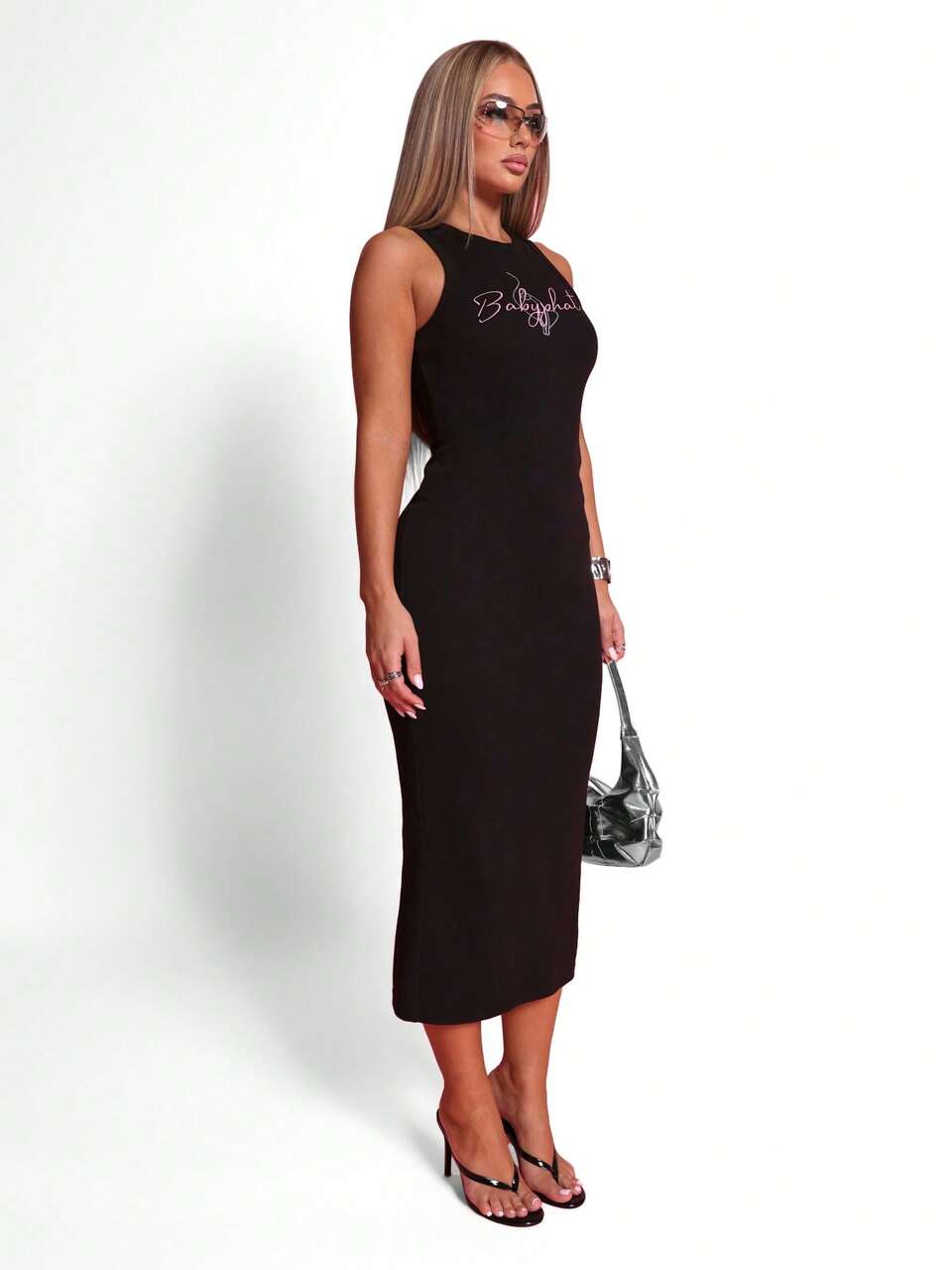 BABYPHAT Vestido Corpete com Estampa de Letra Sem Mangas, Moda de Verão