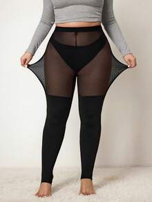 Enliva Quần tất Curve Plus Size Thu/Đông dành cho nữ cỡ lớn, quần tất lưới cao cổ chống trượt màu đen, mặc thường ngày, đơn giản và thời trang, quần tất xuân hè dành cho nữ, dành cho dáng người quả táo tròn - màu đen - Xem 2