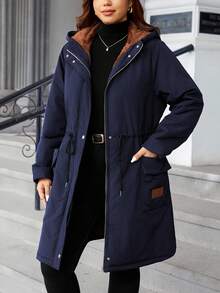 EMERY ROSE 时尚休闲复古优雅舒适撞色拼接腰部收紧棉服外套