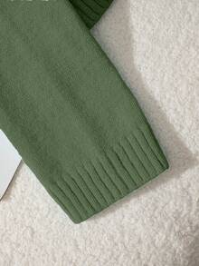 Franclia Button Decor Off Shoulder Solid Color Elegant Long Sleeve Sweater - Army Green - View 4