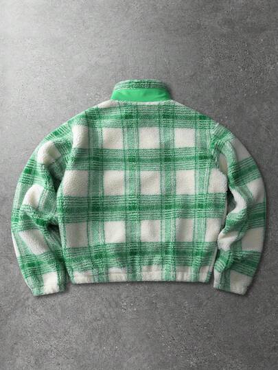 Street Life Veste unisexe à carreaux patchwork avec imprimé graphique anglais, style de rue, automne/hiver