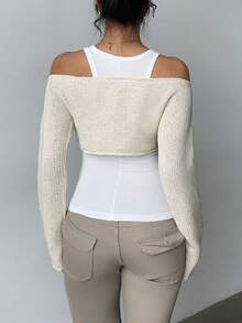 Flirla Women's Fashion Casual Off Shoulder Long Sleeve Knit Top - Beige - View 2