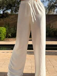 Manon Tanti Pantalones holgados con cintura de cordón en tela arrugada texturizada - Blanco - Ver 3