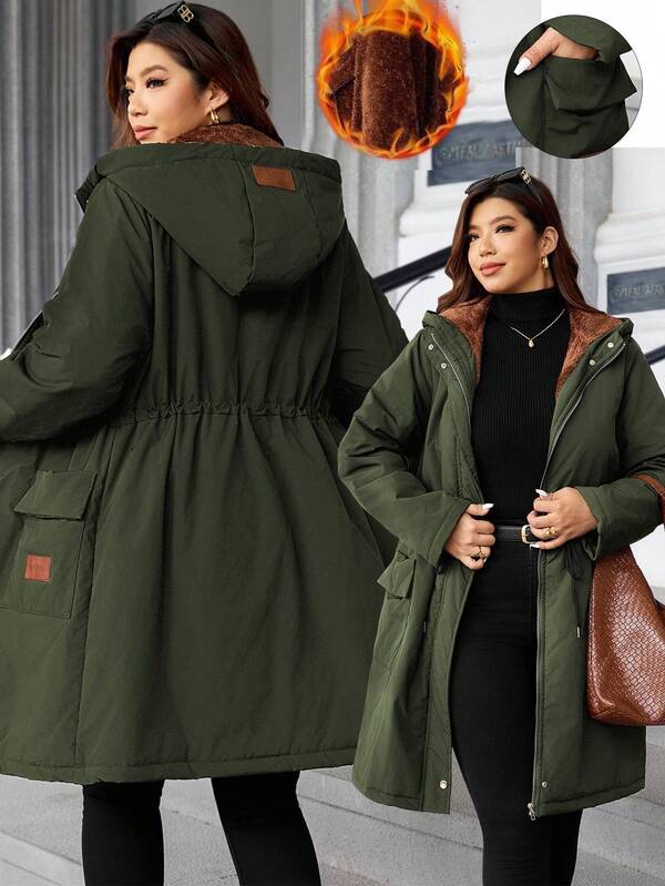 EMERY ROSE Modischer, lässiger, retro-eleganter, bequemer Kontrastfarbiger Patchwork-Taillengürtel-Steppmantel