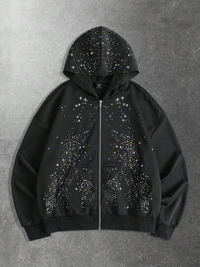 Street Life sweat-shirt à capuche zippé de mode décontractée pour hommes, imprimé de strass, printemps/automne