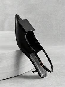 SHUZIA  Women's Pointed Toe Low Heel Flats, Quirky Heel Design, Versatile & Comfortable Slip-On Flats, Suitable For Work And Commute - Black - View 6