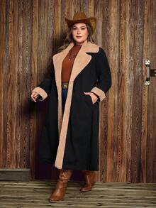 EMERY ROSE Plus Size Women Vintage Patchwork Washed Denim Jacket, Autumn/Winter - Black - View 4