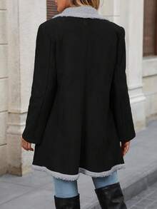 SHEIN Clasi Women's Fluffy Patchwork Front Button Simple Casual Regular Jacket In Fall/Winter - Multicolor - View 2