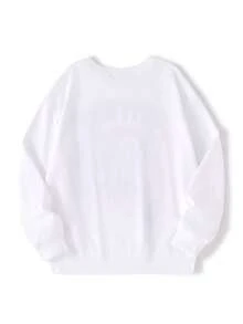 Betty Boop x SHEIN Women's Letter & Cartoon Figure Graphic Crew Neck Long Sleeve Sweatshirt Anime Clothes - White - View 2
