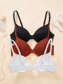 3件套女士舒适多色钢圈加厚棉质罩杯文胸 - 彩色 - 查看 2