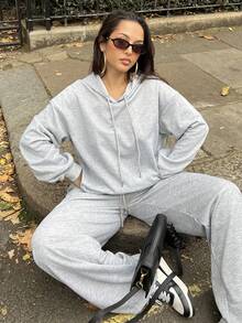 NegzBox Sweatshirt Lengan Panjang Berkerudung Longgar dengan Motif Cetak LA Sederhana Kasual untuk Wanita, Cocok untuk Musim Gugur dan Musim Dingin - Light Grey - View 5